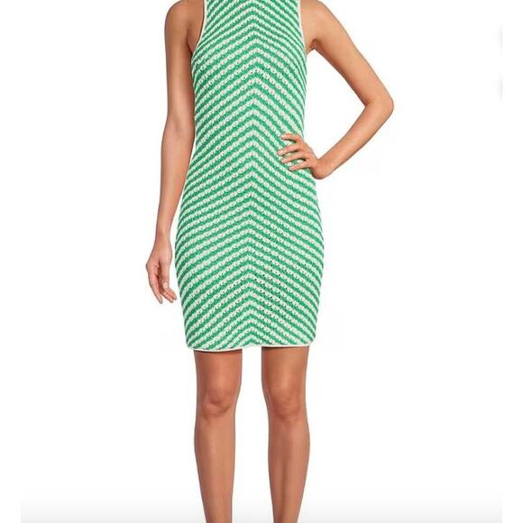 Gianni Bini Green & White Chevron Knit Dress, Small - Picture 4 of 4